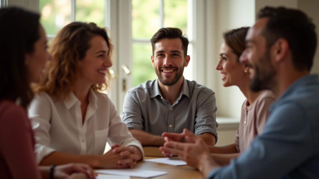 Gruppo di persone che si supportano reciprocamente in un cerchio, comunicazione positiva e connessione umana autentica