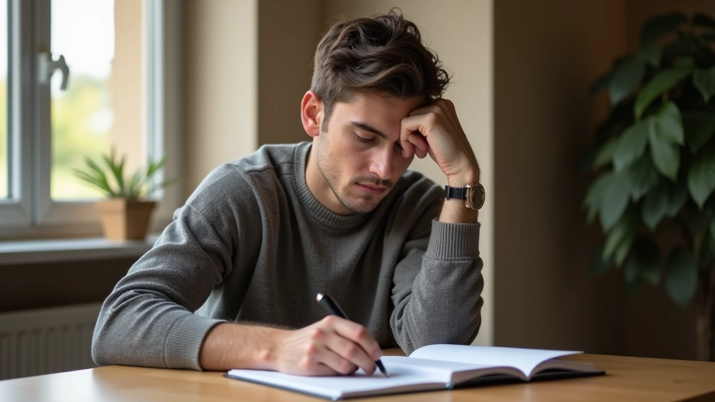 Persona che scrive in un diario, seduta a una scrivania illuminata dalla luce naturale, riflessiva, intenta nella scrittura personale