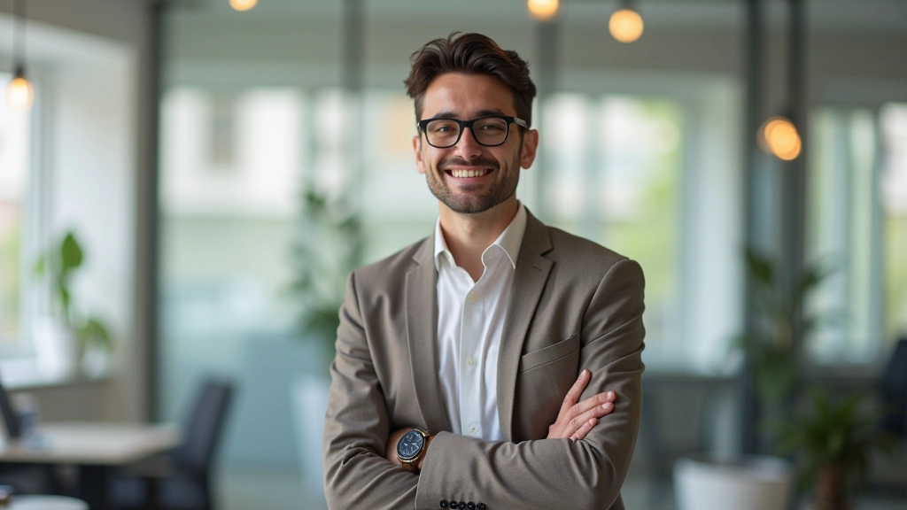 Persona in piedi davanti a uno specchio, sorride con sicurezza, mani sui fianchi, postura consapevole e positiva, stanza luminosa