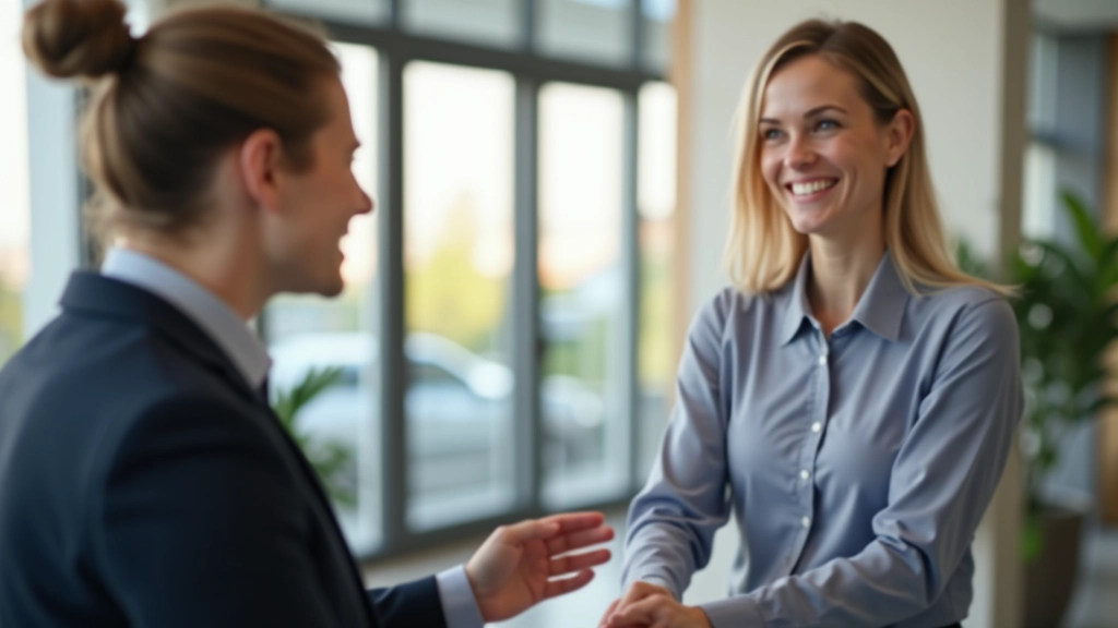 Persona che sorride durante una conversazione con un collega in ambiente di ufficio luminoso, interazione sociale positiva, connessione umana