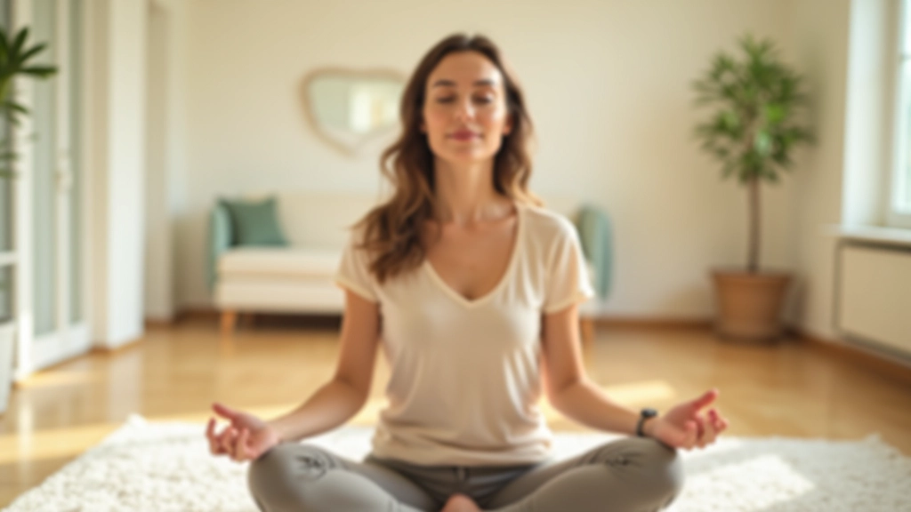 Donna che pratica meditazione di consapevolezza seduta in uno spazio luminoso e sereno, esercizio di sviluppo personale